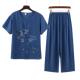 Middle-aged Pajamas Women's Summer Cotton and Linen Short-sleeved Two-piece Summer Simple Breathable Top Pants Outer Wear Home Clothes