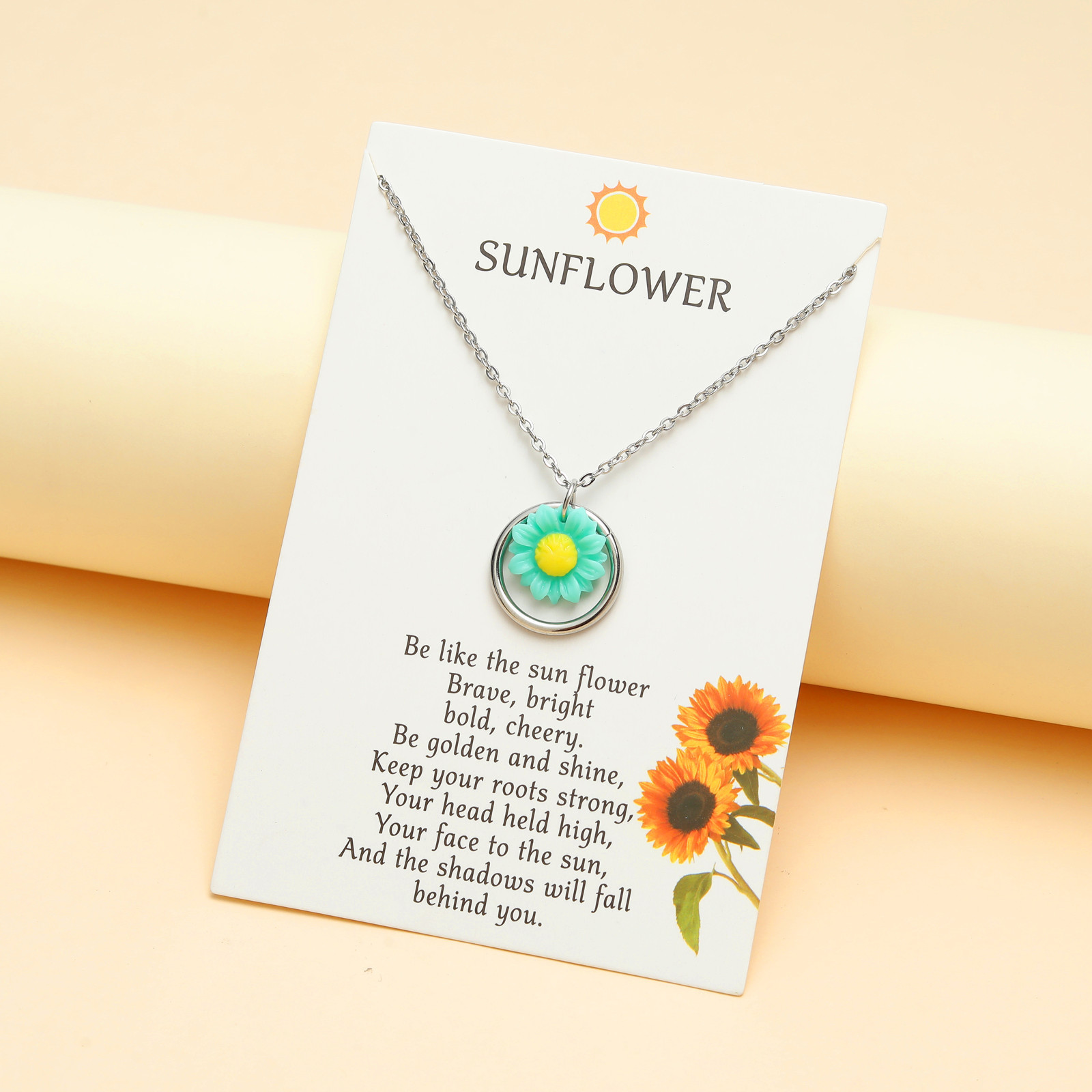 Cross-border new sunflower small fresh clavicle chain European and American personality stainless steel ring sunflower pendant necklace women
