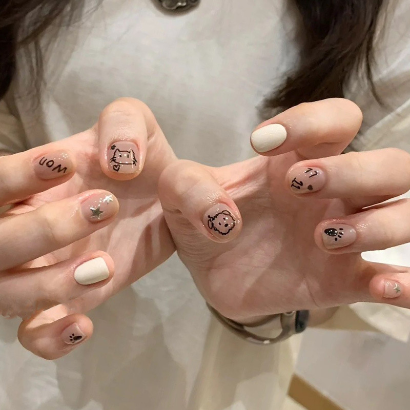 2025 Summer New Style Nail Wearing Armor Ins Advanced Pure Desire Style Wearable Nail Patch Nail Patch Short Style