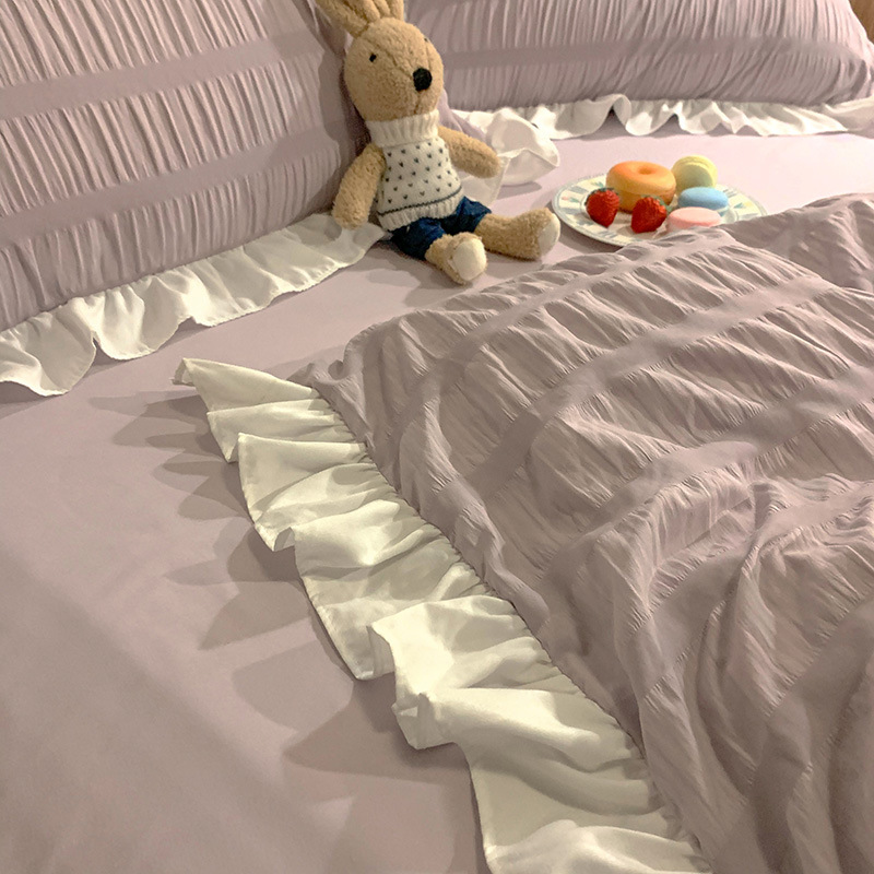 [Factory Store] Little Red Riding Book Net Red Washing Sauce Purple 1.5 Bed Sheet Skirt Solid Color Quilt Cover 1.8