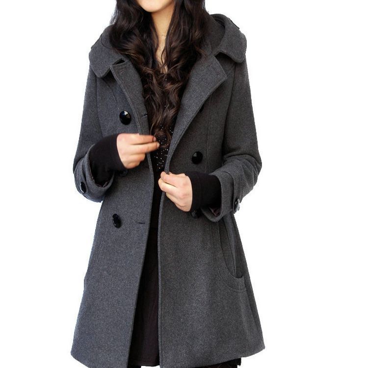 Cappotto di lana ispessito autunnale e invernale da donna, di media lunghezza, con cappuccio, in cotone, vestibilità attillata, snellente, giacca a vento per ragazze paffute 2023_voghion.com
