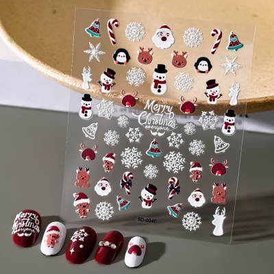 Foreign trade hot new Christmas style relief nail sticker stereo Santa Claus snowflake 5D relief nail patch