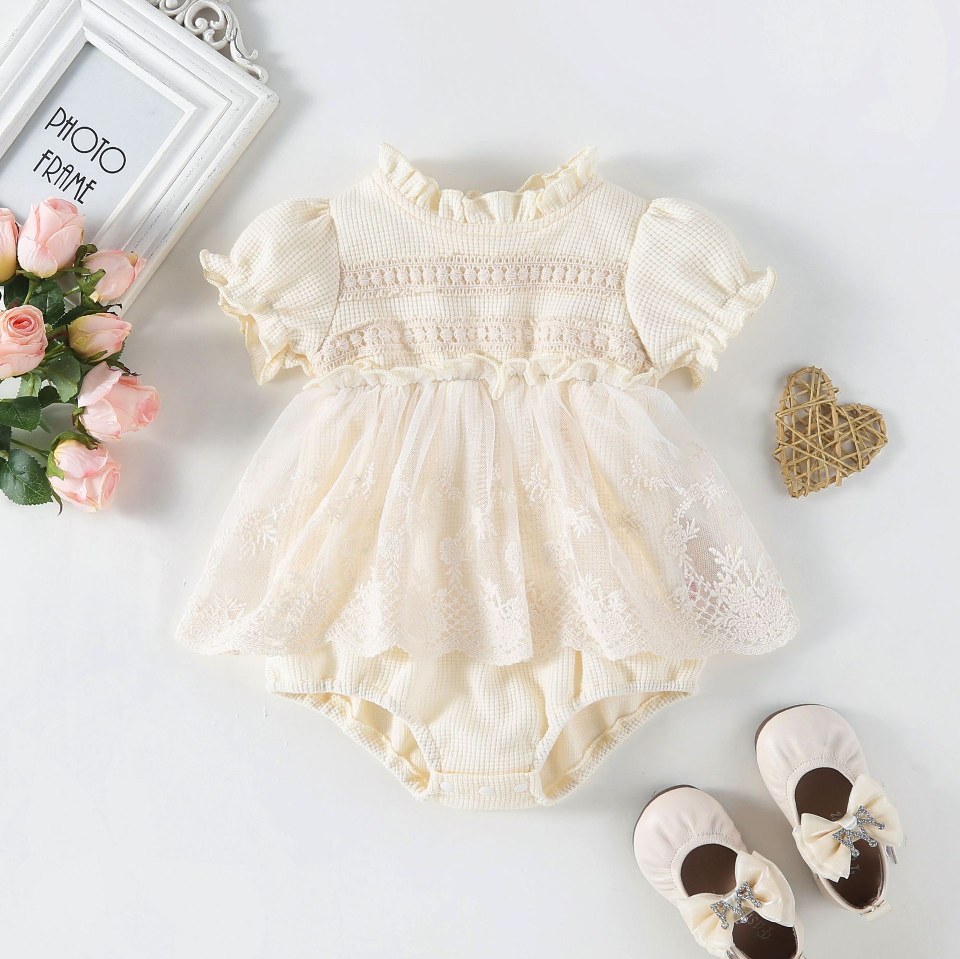 Korean Style Children's Wear Spring and Autumn Suit Baby's Lace Long Sleeve New Round Neck Styliad Dress All-Match Outfit