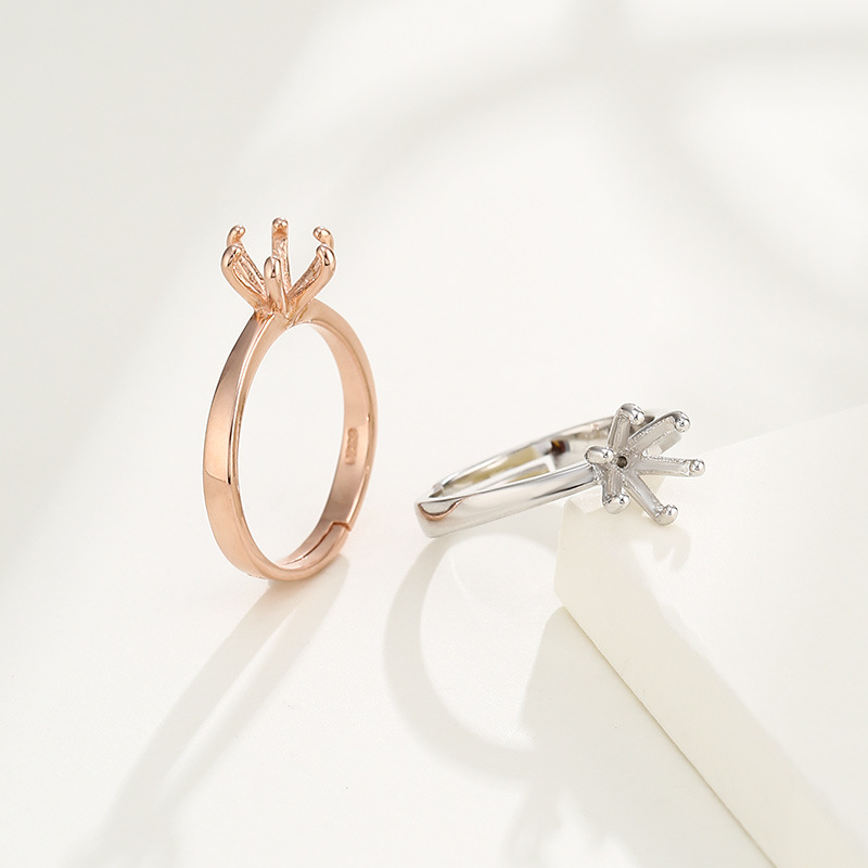 Anello nuziale coreano in argento sterling Anello di coppia Supporto vuoto Anello da uomo e da donna fai da te Anello con sei griffe intarsiate in diamanti sintetici Argento Ho_voghion.com