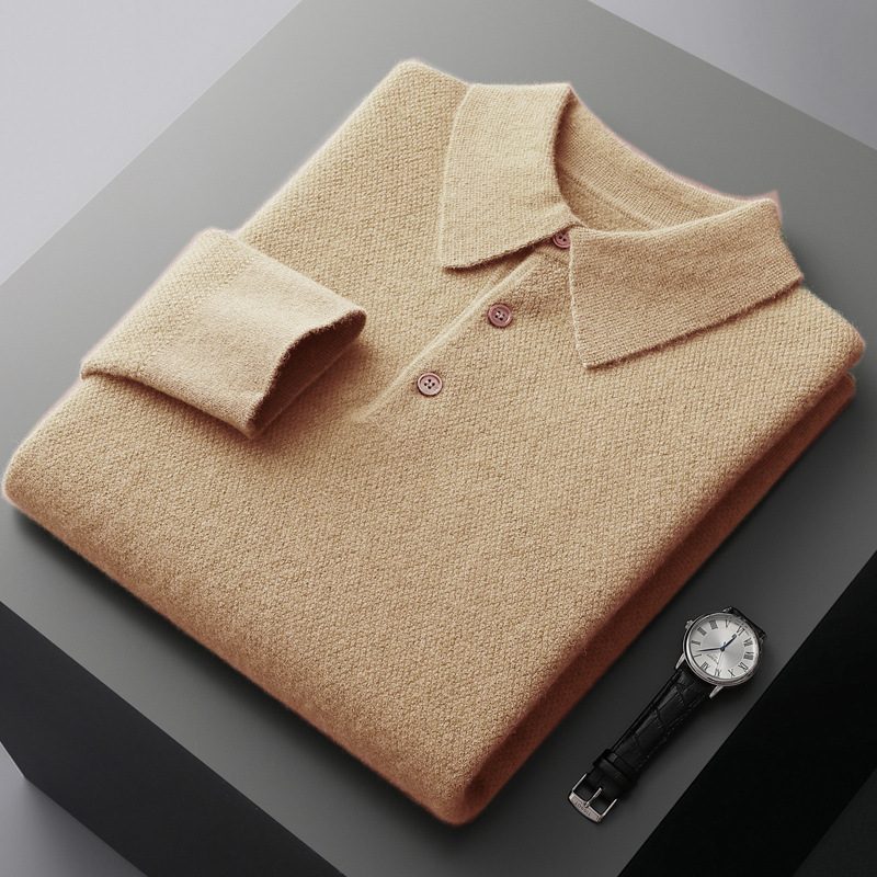 23 autumn and winter New pure color woolen sweater men's POLO collar thickened cashmere sweater sweater loose casual knitted bottoming shirt