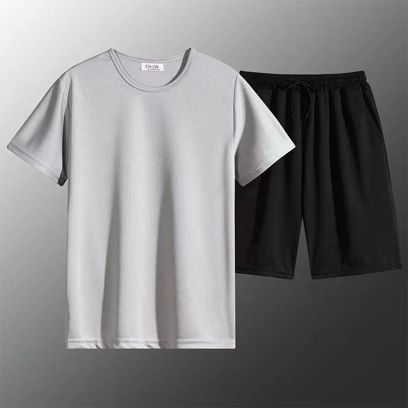 Ice silk sports suit two-piece suit summer new men's leisure suit Tide brand quick-drying basketball running suit men's clothing