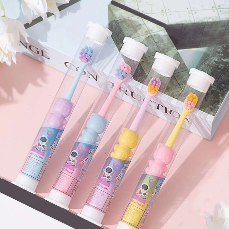 Color silk square hole million hair Children's toothbrush 2-10 years old baby cartoon bear soft hair daily necessities supermarket factory wholesale