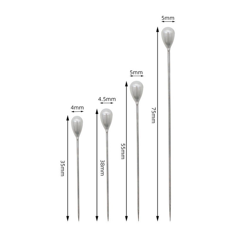 100 個ニッケルメッキ白ティアドロップ型パール針手作り位置決め針 35/38/55/70 センチメートル家庭用日常使用縫製|undefined