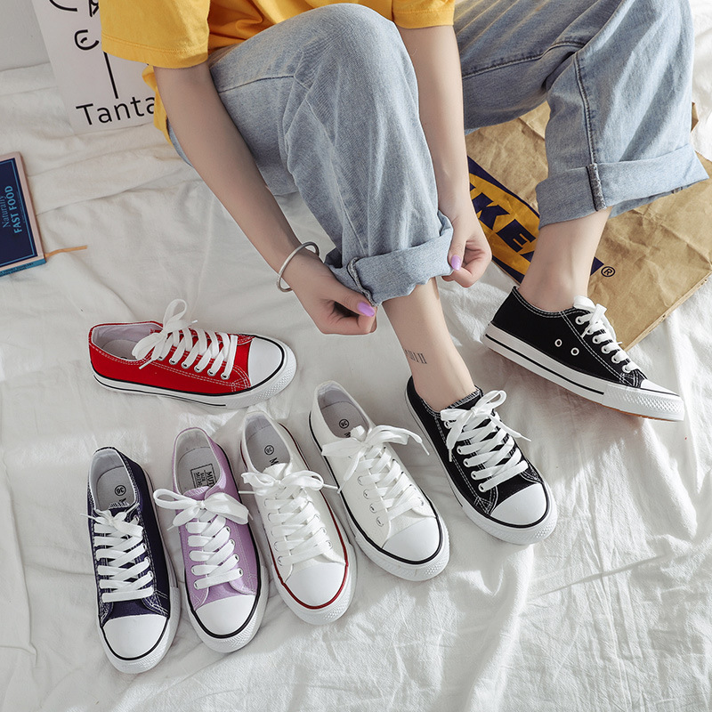 ins Fashionable Korean Style Low-cut Canvas Shoes Women's Classic Evergreen Students Rubber Shoes Sneakers Vintage Harajuku Lovers Shoes