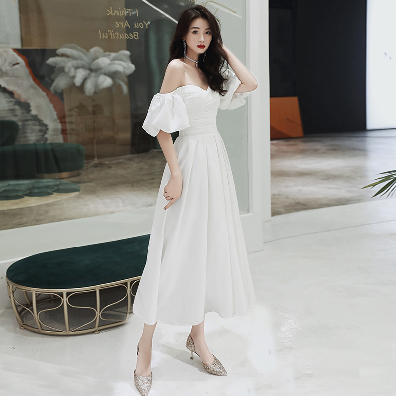 White Dress Women's 2024 New Banquet Elegant Socialite Long dress Party Off-shoulder Tube-top Evening Dress