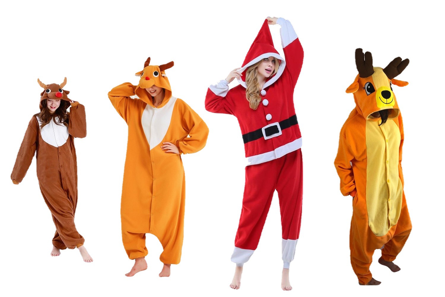 Santa Claus Sika Deer Cartoon Siaman Pajamas for Men and Women Cute Thickened Warm Home Clothes Fleece Christmas Deer