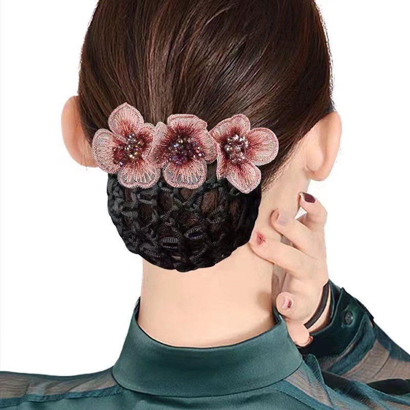 Professional Nurse headdress Flower Net pocket stewardess updo hair accessories hotel hair net South Korea bow hair accessories female hairpin headdress