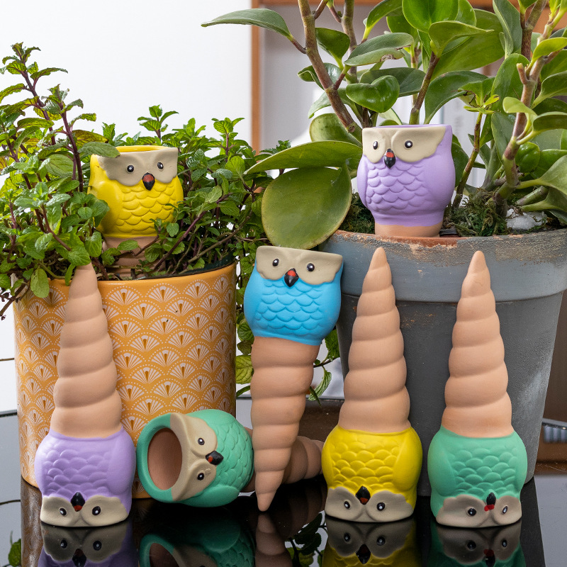 Rizenghong Ceramic No. 6 Owl Spreader Flower Watering Device Lazy Drip Irrigation Device Drip Water Watering Device Cross-border Exclusive
