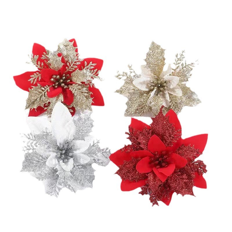 Christmas gold powder Christmas flower simulation flower Christmas wreath decoration flower Christmas tree decoration Christmas accessories