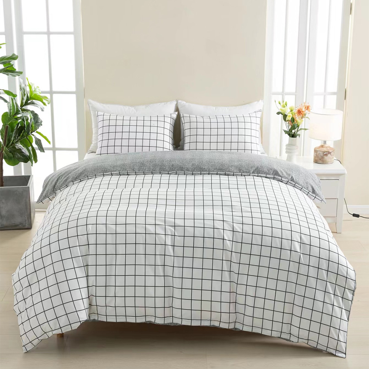 Cross-border bedding foreign trade home textile Amazon Europe and America three-piece set simple sanding printing pillowcase quilt cover kit
