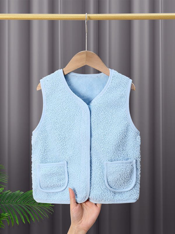 2024 autumn and winter new boys fleece-lined baby waistcoat children wear lamb velvet vest girls warm cotton vest