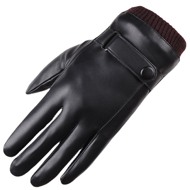 New autumn and winter PU touch screen gloves men's warm cycling outdoor sports Korean casual thickened cotton gloves
