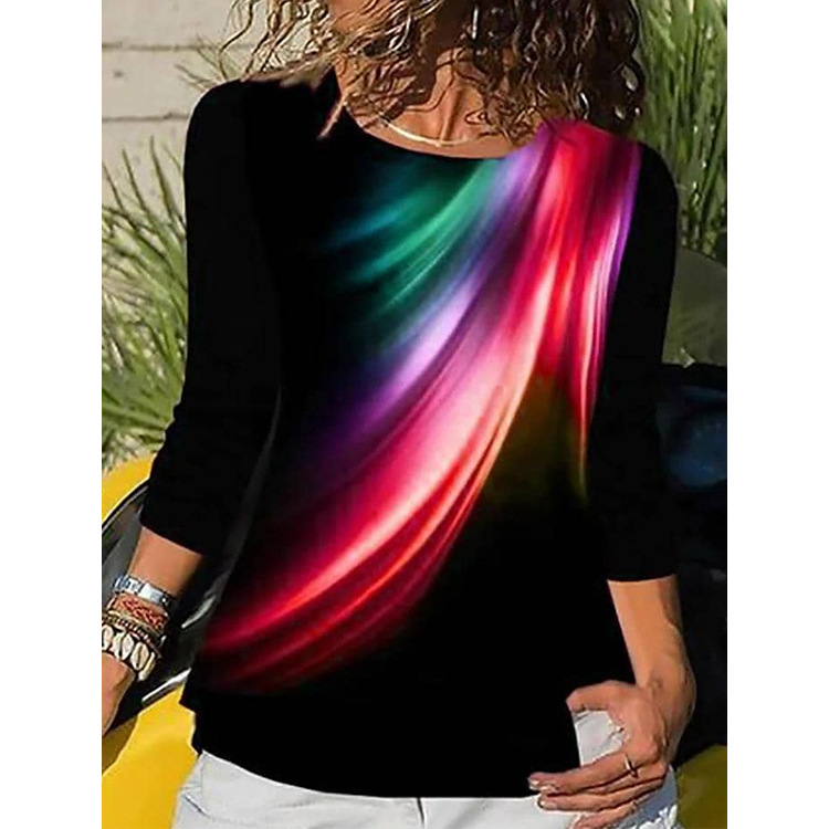 2022 cross-border independent station Amazon AliExpress European and American fashion popular round neck printed long sleeve Street T-shirt for women