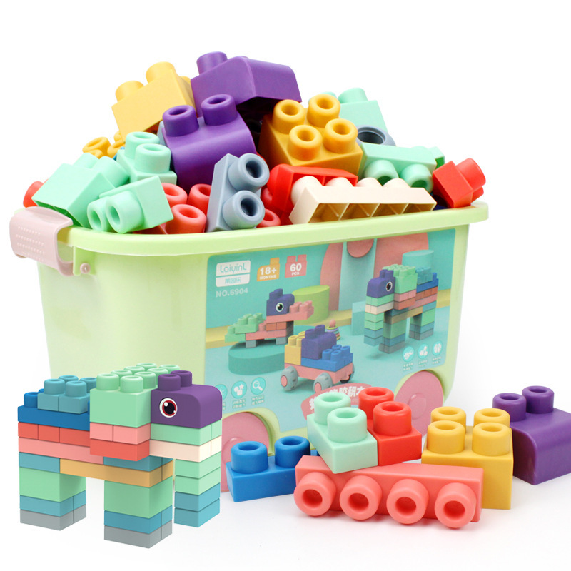 Baby Building Blocks 1-year-old Children's Soft Glue Bite Large Particle Silicone 6-month-old Baby Educational Early Education Assembled Toys