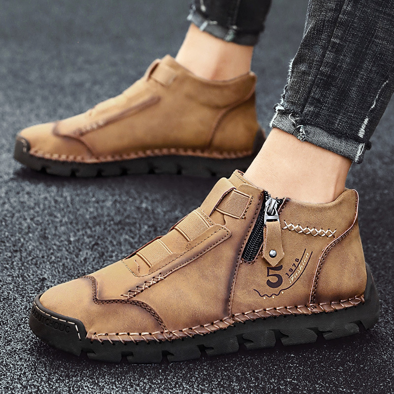 New Men's Casual Shoes Korean Style Fashionable Leather Shoes Men's Breathable High-top Outdoor Travel Men's Shoes Foreign Trade Single-layer Shoes
