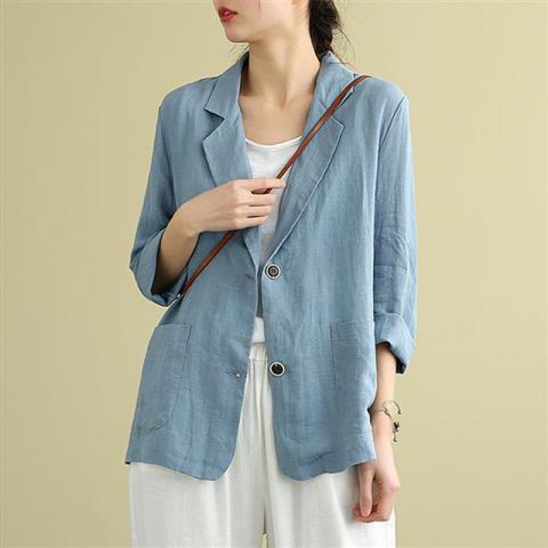 [Linen] Loose Cotton and Linen Small Suit Spring and Summer New Linen Top All-match Long-sleeved Casual Elegant Jacket for Women