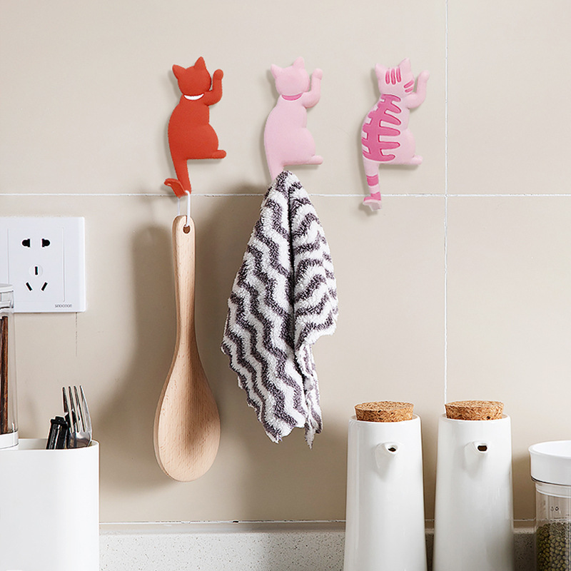 New cross-border cute cat tail refrigerator sticker hook seamless refrigerator sticker clothes hook storage home supplies decoration
