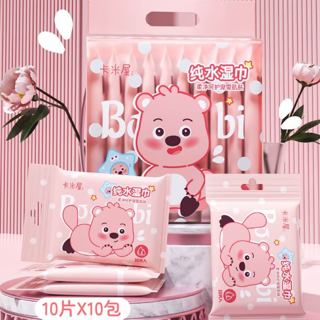 Cartoon Pattern Hand Mouth Baby Wet Wipes Disposable Pure Water Wet Tissues Small Pack Portable Cleaning Wet Wipes Factory Wholesale
