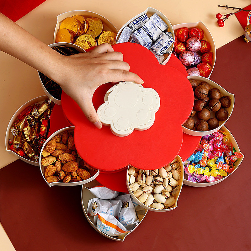 Candy Plate New Year Happy Fruit Plate Living Room Dried Fruit Plate Crate Fruit Plate Rotating Fruit Plate Household Snack Storage Box