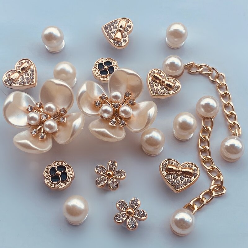 2023 new fitting hole shoes accessories diy Pearl four-leaf flower suit shoe flower rose gold chain heart Diamond