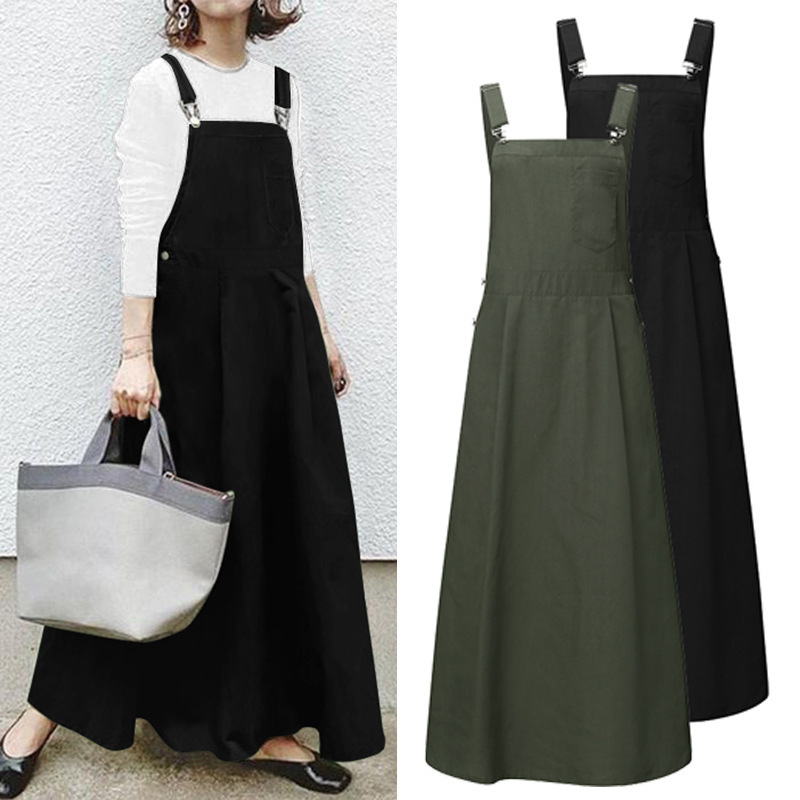 2021 Amazon eBay AliExpress wish European and American Women's Solid Color Casual Long Strap Dress