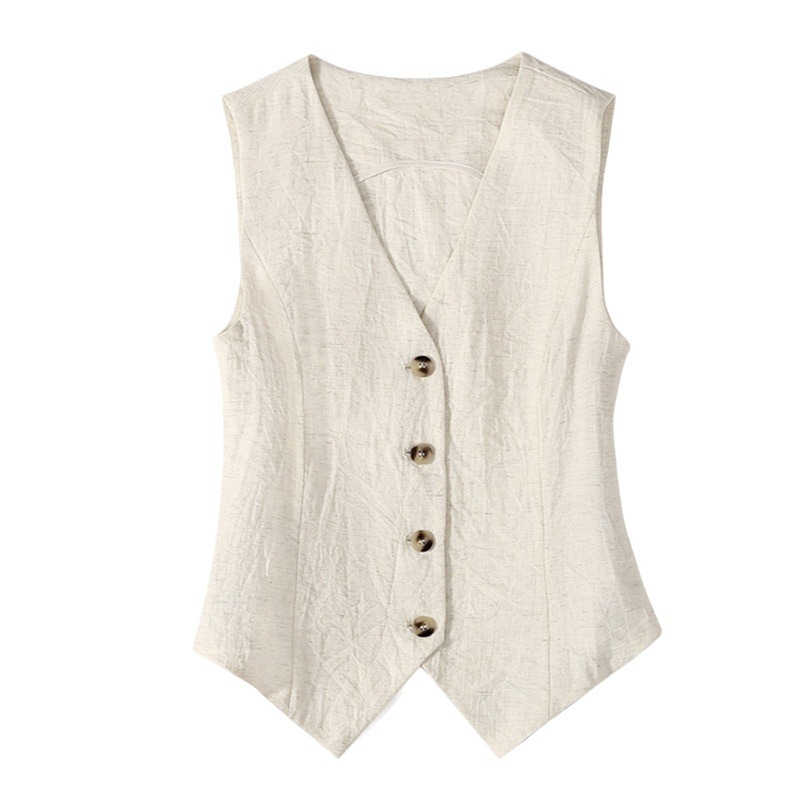 Linen Vest Thin Women's Vest Summer New High-end Slim-fit Short Sleeveless Suit V-neck Waistcoat Vest
