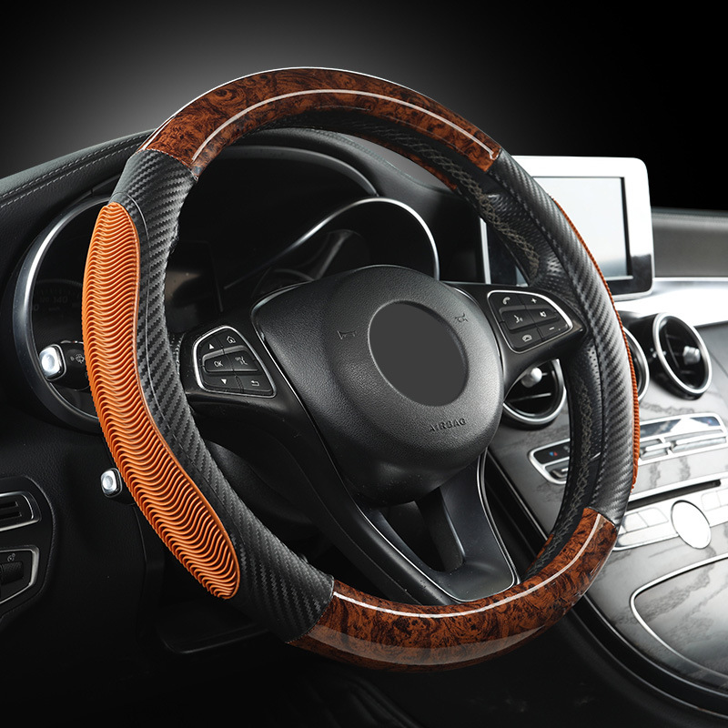 Non-slip imitation wood grain carbon fiber four-season car steering wheel cover suitable for Honda Odyssey Accord Toyota rav4