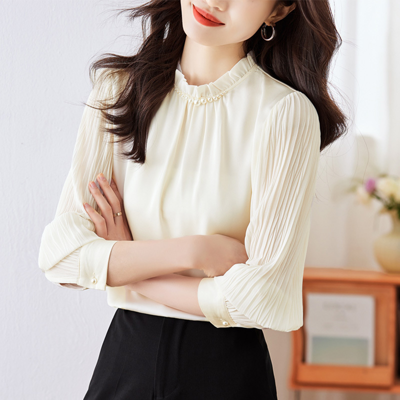 Satin shirt women's long sleeve 2023 Autumn New style shirt beautiful chic chiffon small shirt French silk top