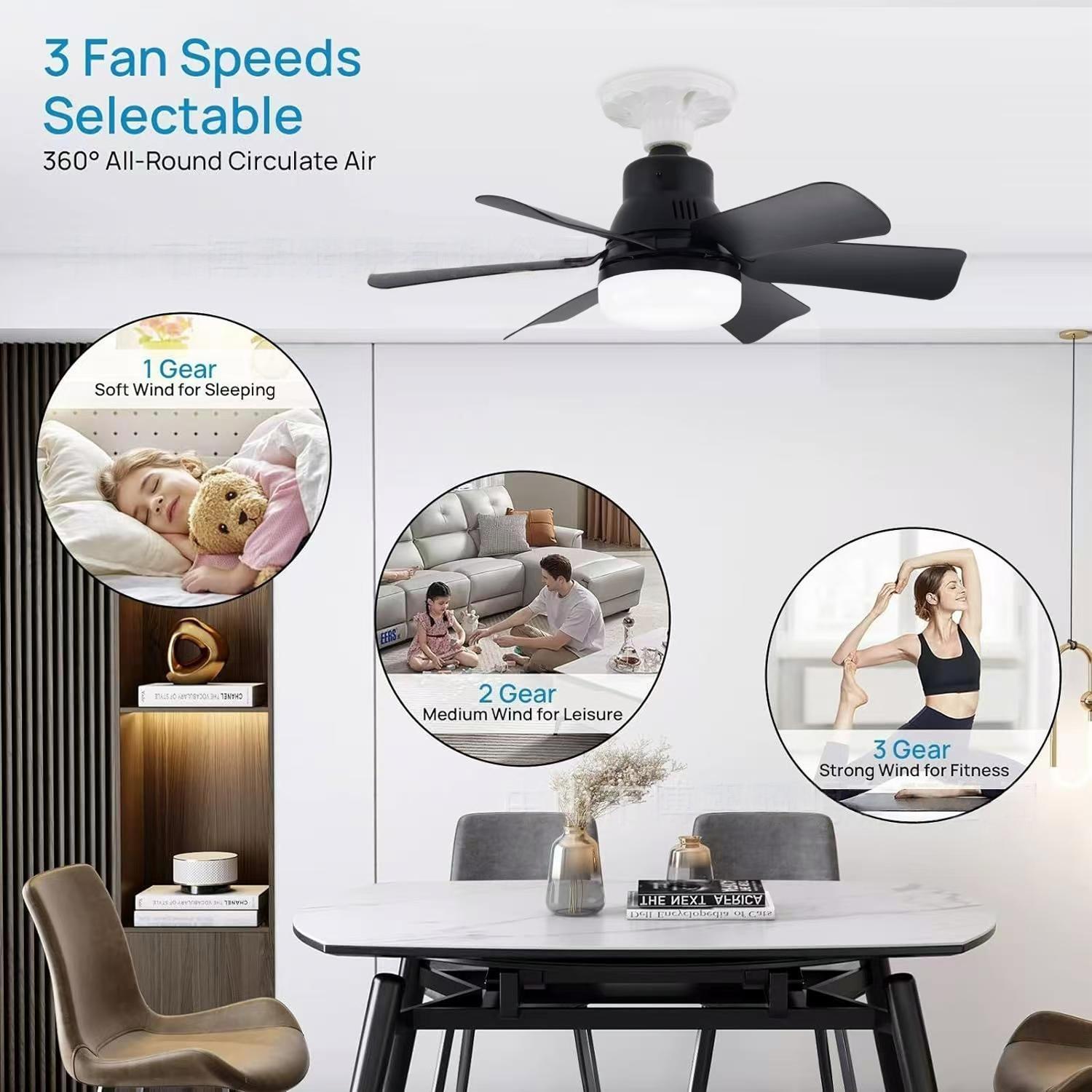 Cross-border LED intelligent remote control fan light three-color dimming household bedroom children's room fan light