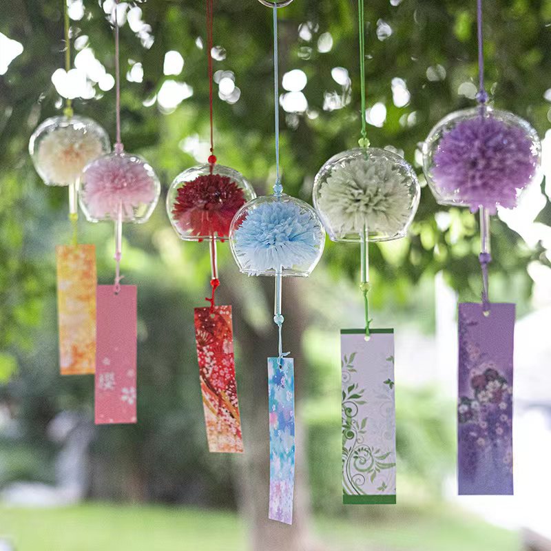 Flower wind chimes Japanese style glass outdoor waterproof card celebration artificial flower glass cover ornaments decoration scenic spot gift