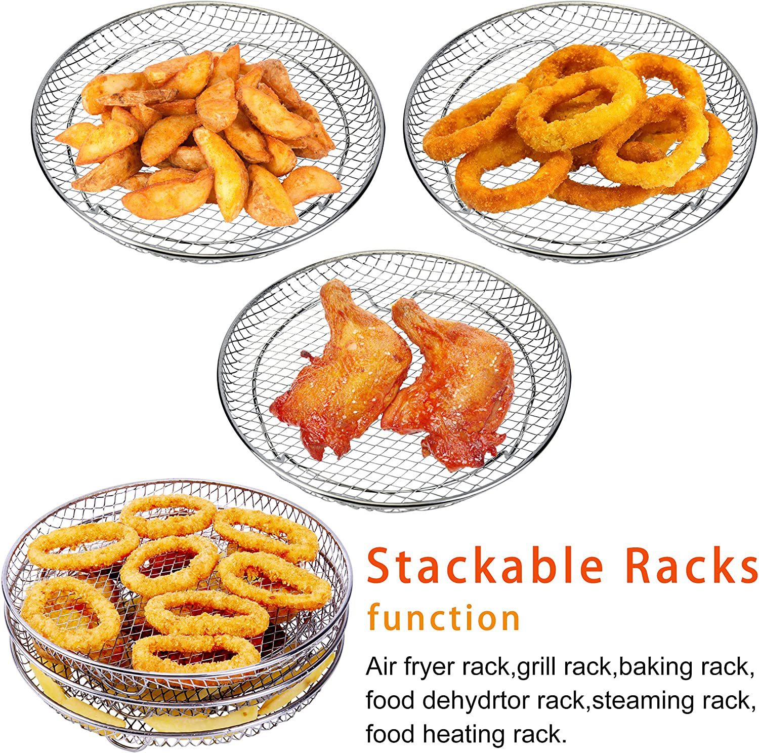 Airfryer air fryer accessories three-layer round grill steaming rack stainless steel 8-inch stackable rack dehydrating rack