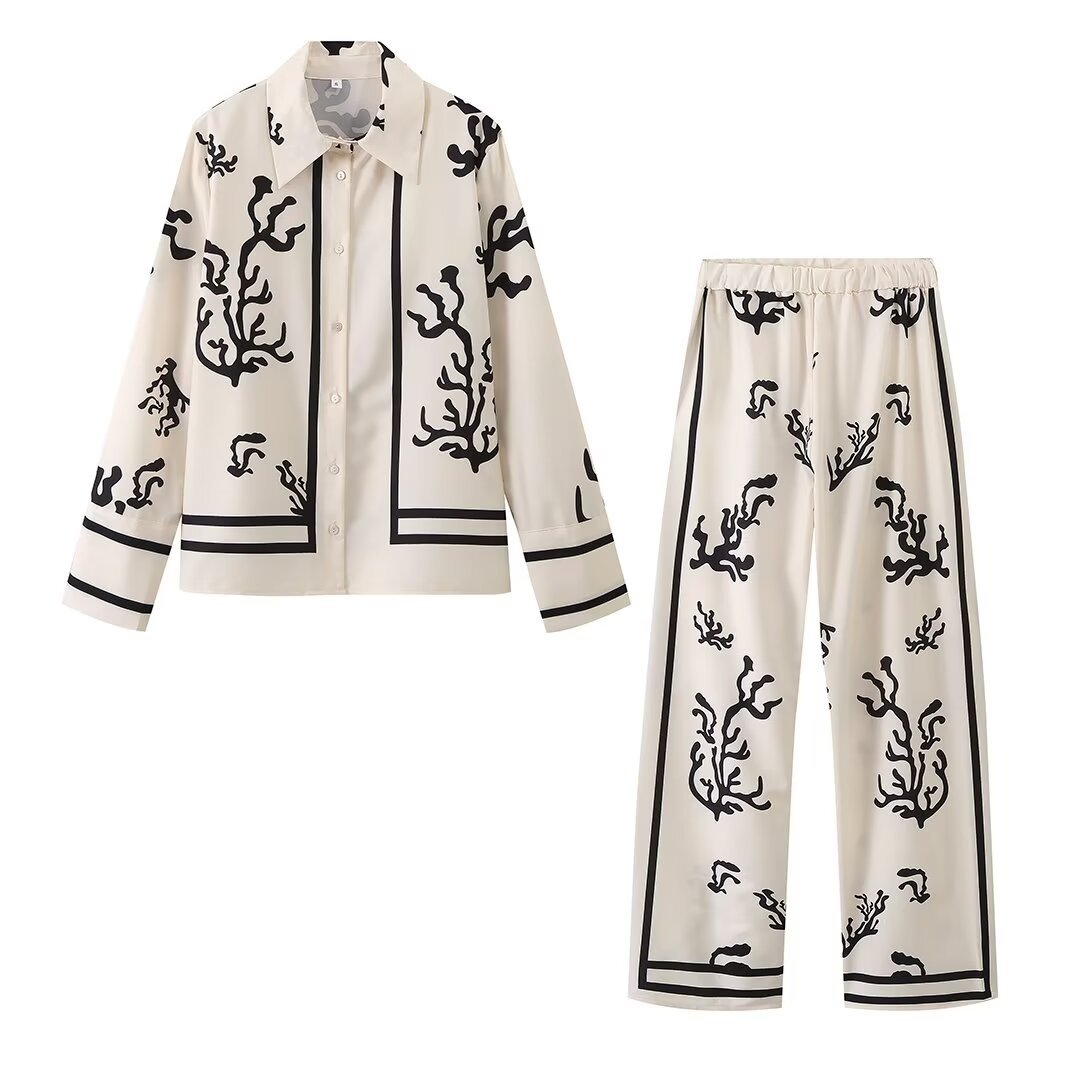 European and American style 2024 spring and summer new women's shirt fashion temperament design all-match thin positioning printed suit