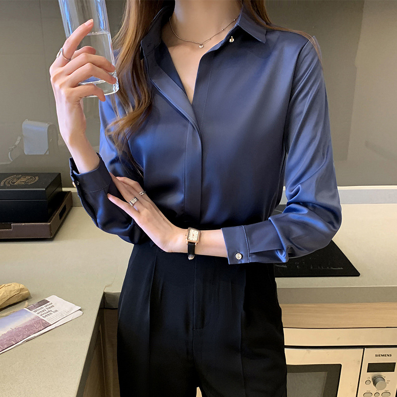 2022 Spring New Chiffon Long-sleeved Shirt Women's Simple Commuting Elegant Basic Shirt Women's Autumn Top