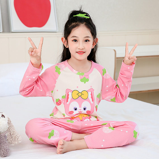 2024 girls' spring and autumn children's pajamas long-sleeved boys and girls cartoon coolomi children's medium and large children's air conditioning suit