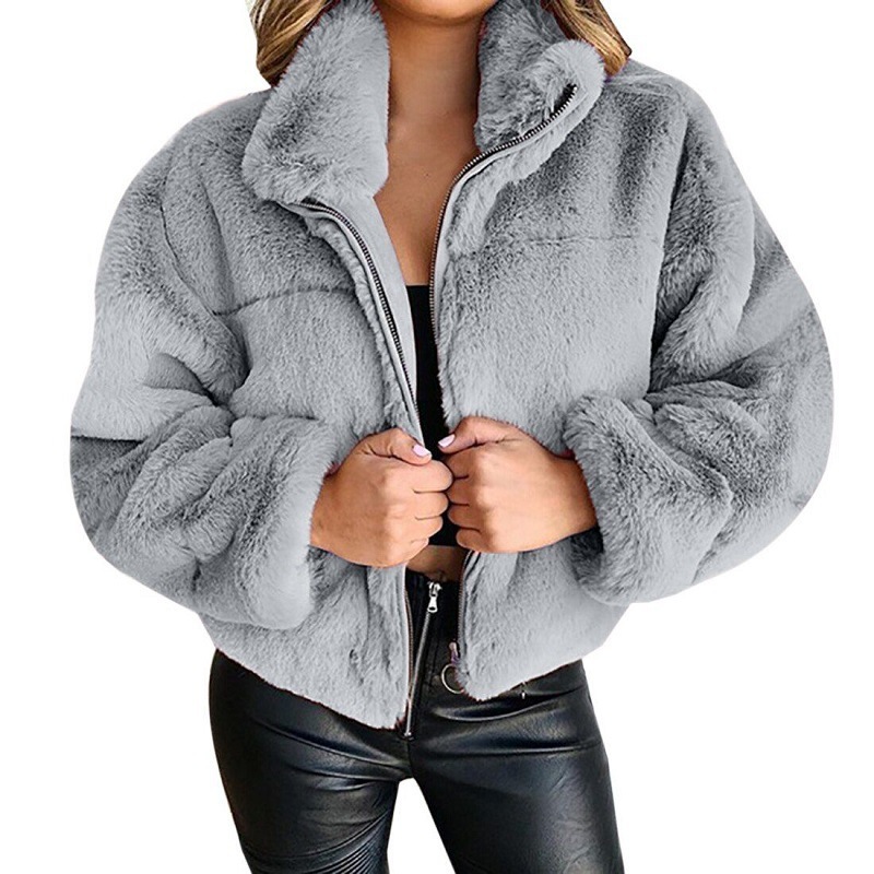  cross-border Amazon European and American clothing autumn and winter rabbit fur imitation fur zipper cardigan plush warm jacket