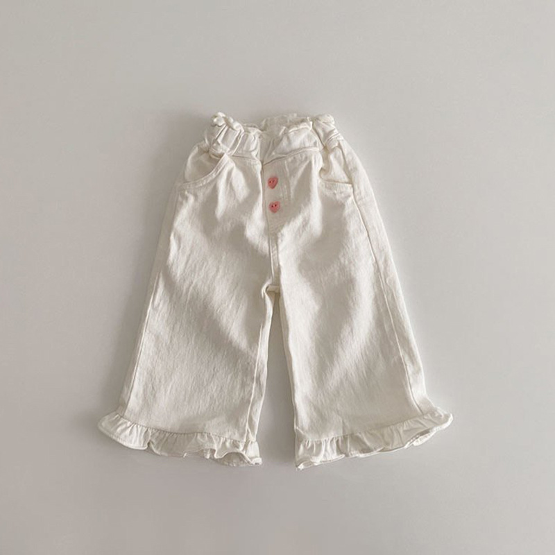 Girls' Pants 2023 New Spring Clothing Baby Girl Vintage Wood-ear Casual Lace Wide Leg Pants Children's Trendy Pants