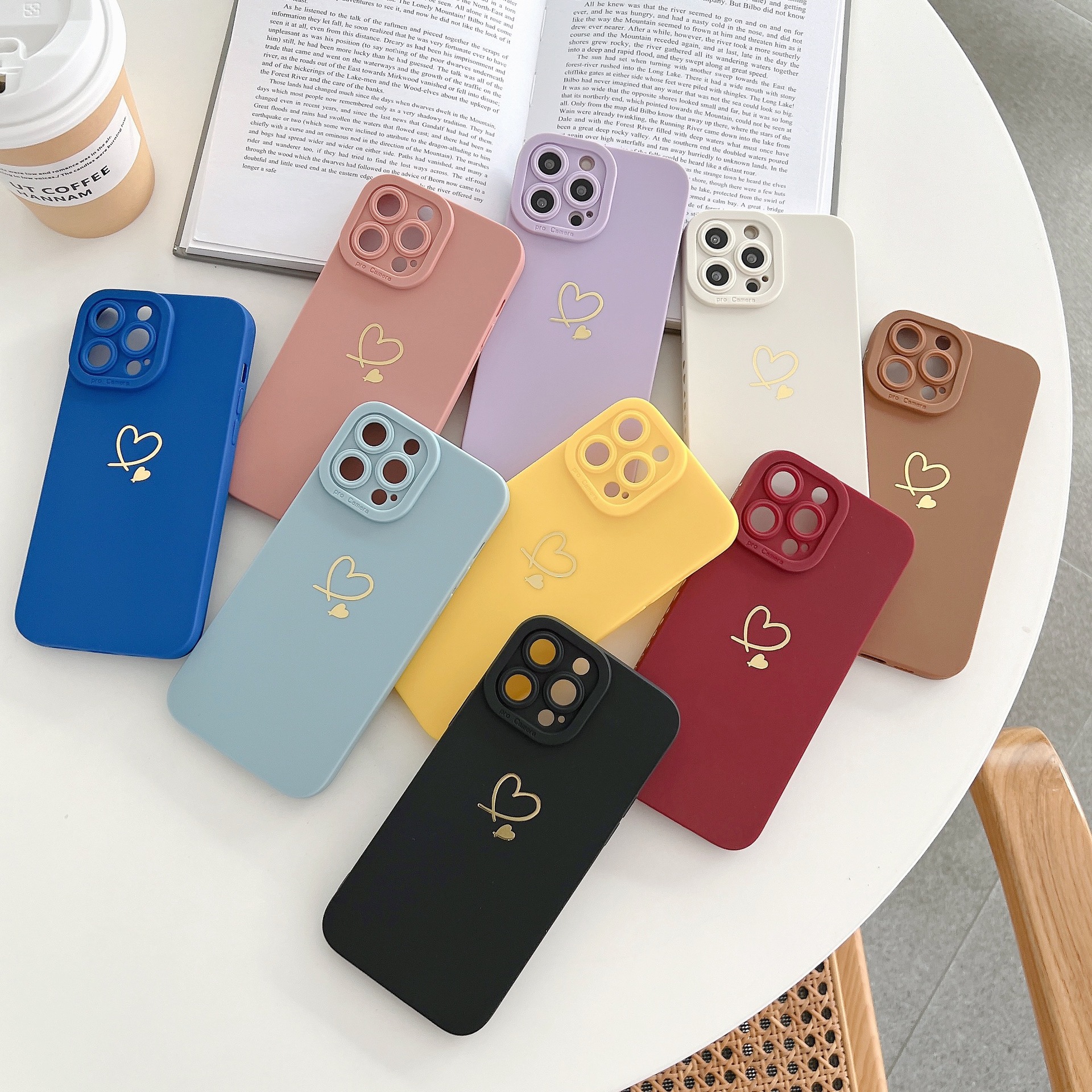15Promax側邊愛心燙金手機殼適用iPhone14/XR/12瞳眼全包防摔套潮