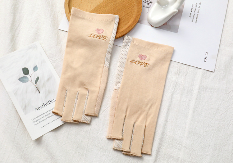Half-Finger Gloves Sunscreen Women's Summer Driving Anti-UV Cotton Thin Riding Anti-Slip Half-Finger Nail Gloves_voghion.com