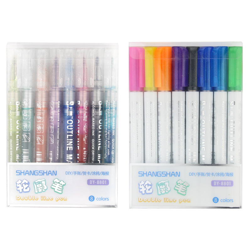 Double-line outline pen graffiti painting color Mark students use hand account Net red 61 highlighter flash 12 set