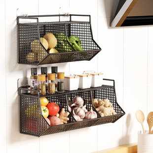 Scallion, Ginger and Garlic Storage Box Basket Wall Hanging Punch-free Storage Rack Kitchen Ginger and Garlic Multifunctional Kitchen Spice Rack
