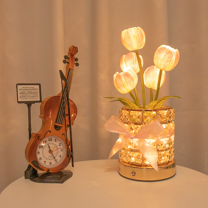 New Crystal Table Lamp Simulation Tulip Potted Plant Decoration Ornaments Wedding Lamp Bedside Lamp Light Luxury High Sense Atmosphere Lamp