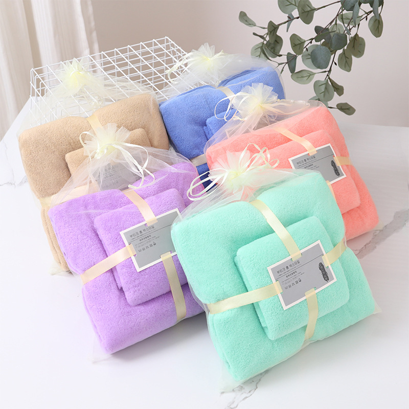 Factory in stock thick towel bath towel child and mother suit warp knitted coral velvet trimming activity gift towel wholesale
