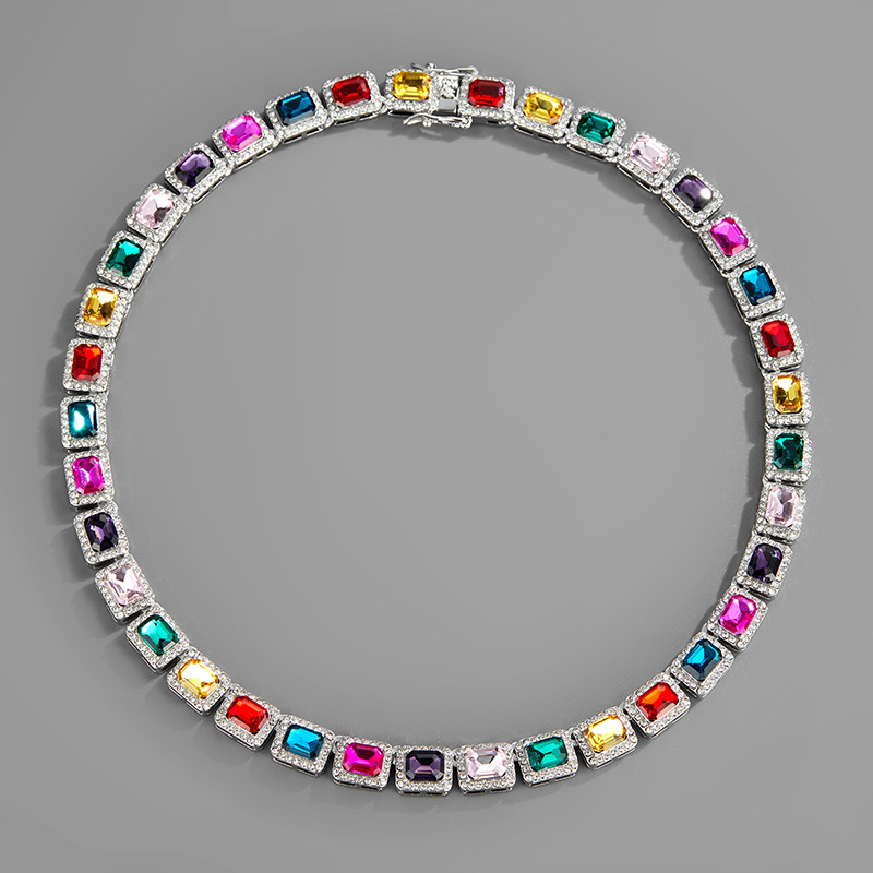European and American men's 10mm color zircon Cuban chain hiphop rap jewelry personality hip hop wind necklace wholesale