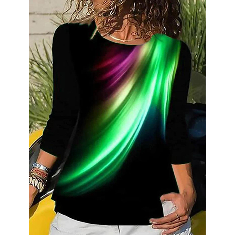 2022 cross-border independent station Amazon AliExpress European and American fashion popular round neck printed long sleeve Street T-shirt for women