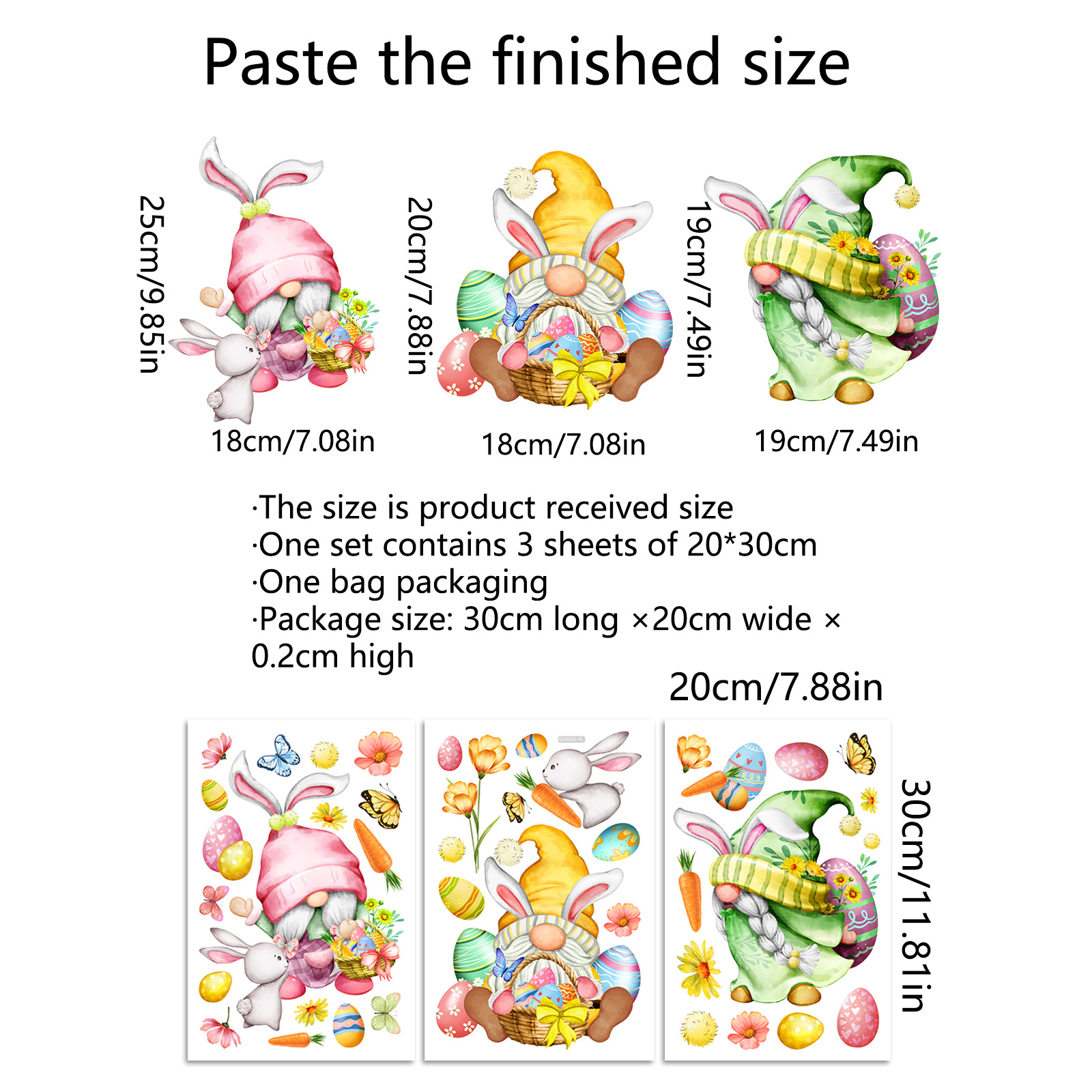 DJ3038 Easter cartoon dwarf double-sided visual static sticker window glass home decoration window sticker wall sticker